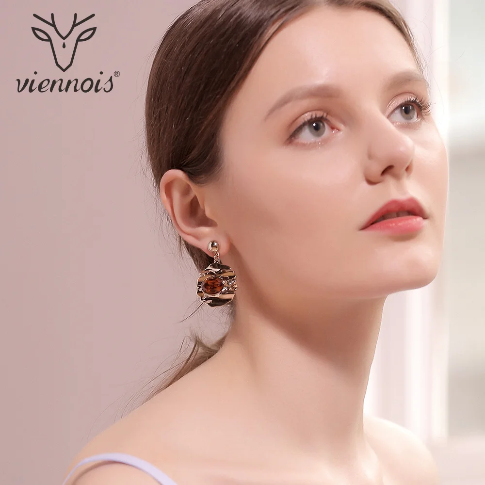 Viennois Drop Earrings for Women Gold Color Brown Crystal Round Dangle Earrings Female Party Wedding Jewelry цена Viennois Drop Earrings for Women Gold Color Brown Crystal Round Dangle Earrings Female Party Wedding Jewelry цены онлайн