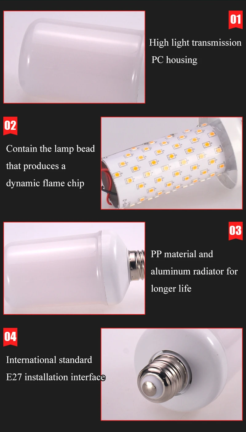 3 Modes Flame Lamp With Gravity Sensor E27 AC 85V-265V LED Creative Flame Effect Fire Light Flickering Emulation Decor Lamp (7)