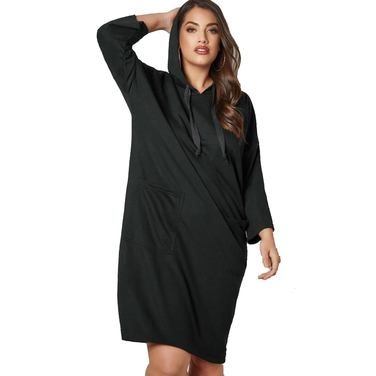 

Harajuku Black Oversized Hoodies Women Autumn Loose Style Pockets Long Sweatshirt Women Plus Size Clothes Hooded Pullovers