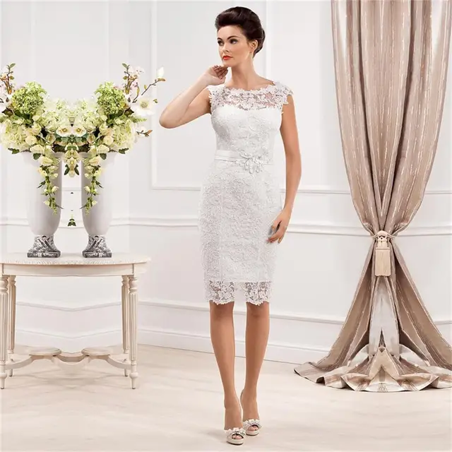 Custom Made Elegant Sheath Sheer Scoop Neck Sleeveless Lace Short