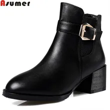 ASUMER/Новое поступление; модные женские ботинки; черные ботинки из натуральной кожи на молнии с пряжкой; сезон осень-зима; Простые ботильоны; большие размеры 32-45