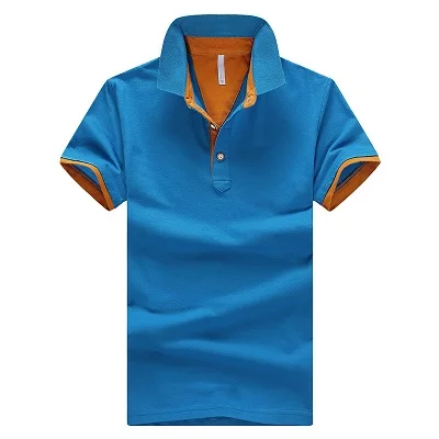 Мужские рубашки поло, лето, одноцветные хлопковые облегающие топы, дышащие повседневные рубашки с коротким рукавом, мужские рубашки поло с отложным воротником - Цвет: Blue2 Orange