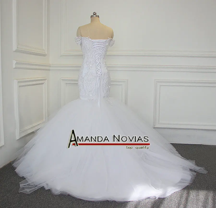Роскошные полный Русалка отделка бисером свадебное платье реальные фотографии Аманда Novias