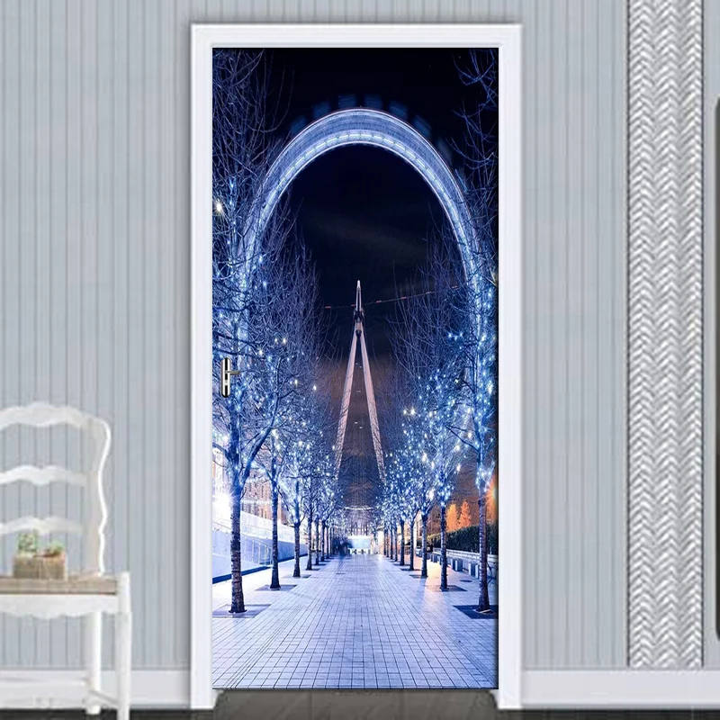 

Home Decor Door Sticker Gypsophila Twine Tree Landscape Wallpaper Living Room Door Self Adhesive Vinyl Door Mural Wall Stickers