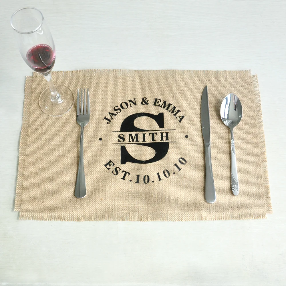 

Personalized Wedding Burlap Placemats Rectangle Placemats Table Mats Rustic Wedding Gift 45*30cm Set of 4 or 6 or 8