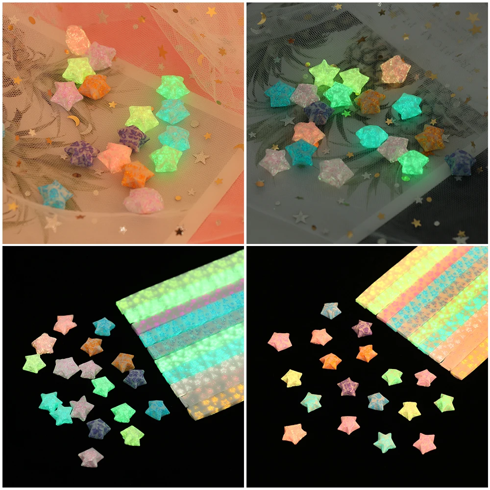 210 шт./лот, смешная светящаяся в темноте, счастливая звезда, оригами, флуоресцентная Складная полоска, бумага с наилучшими пожеланиями, подарок ручной работы, ремесло, бумажный Декор