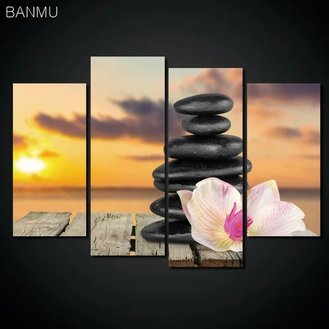 

Canvas painting wall art decor Print Flower White Lotus In Black Wall Art Picture with Modern Wall Paintings Modular picture