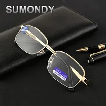 SUMONDY высокое качество очки для чтения женщин для мужчин анти синий луч Анти-усталость сплав Половина рамки очки при дальнозоркости UR08