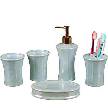 

European soap dish ceramic bathroom five-piece bathroom mug cup dishwasher toothbrush grip soap bottle LO86256