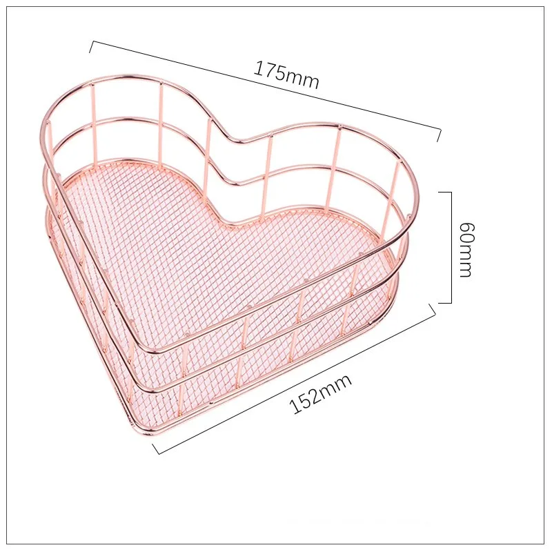 Железный художественный органайзер для макияжа, розовый золотистый в форме сердца, корзина для хранения косметики, туалетный столик, органайзер для макияжа, косметический Органайзер, коробка