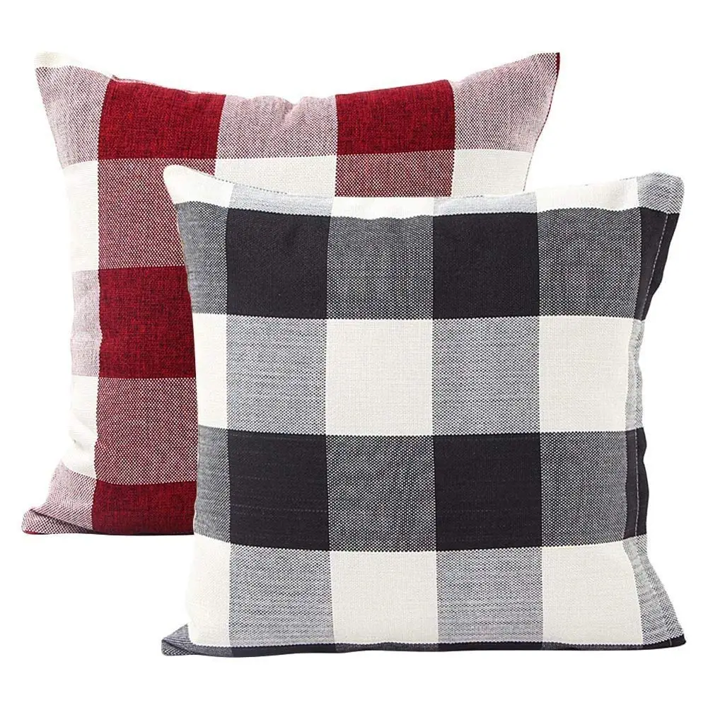

YHYS Plaid Pillows Retro Checkered Farmhouse Tartan Cotton Linen Throw Pillow Case for Home Design 18 x 18
