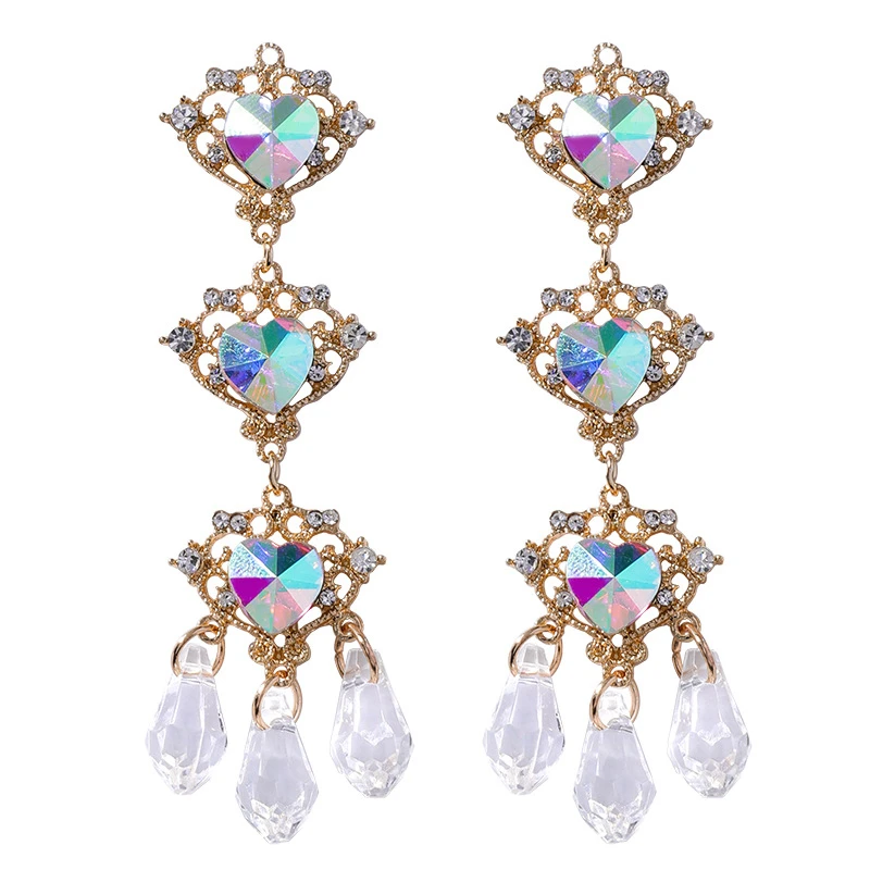 

2019 Vintage Crystal Water Drop Heart Earrings Colourful Love Laser Gem Crystal Drop Earrings For Bohemian Women Girl Jewelry