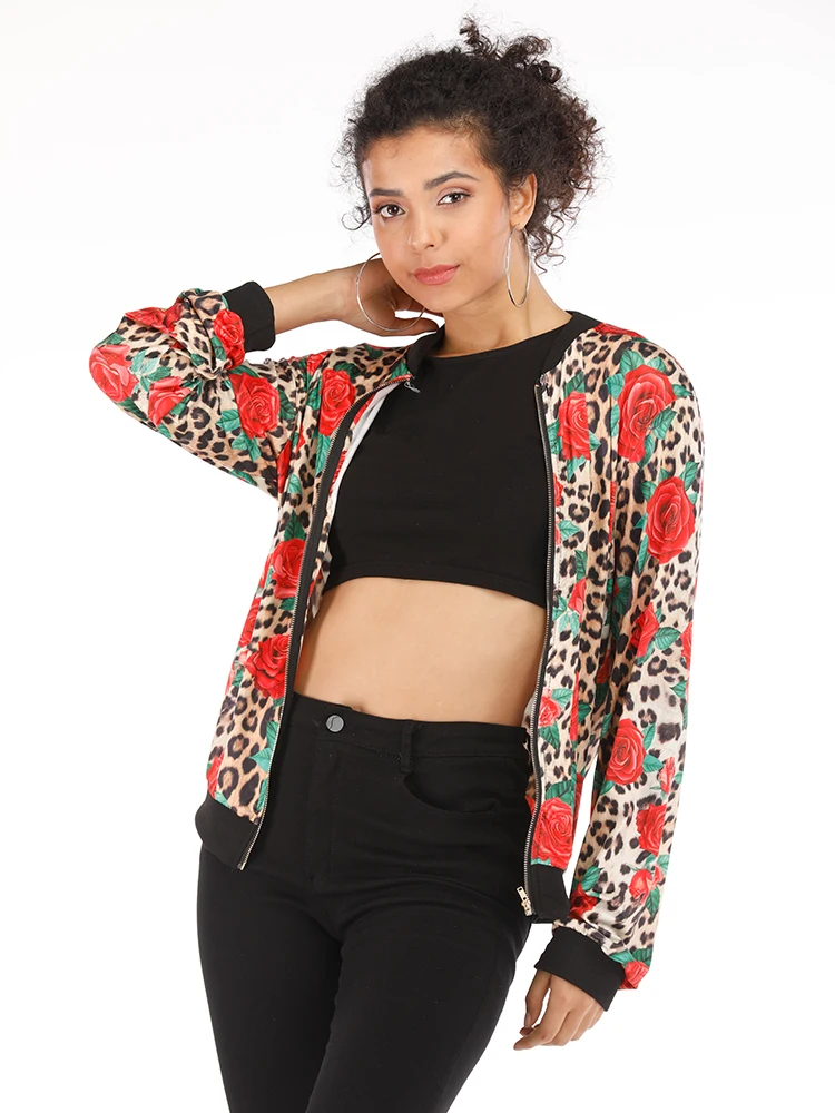 

2019 New Leopard Print Spring Jacket Women 5XL Plus Size Slim Short Jacket Sexy O-Neck Long Sleeve Dot&Leopard Bomber Jacket