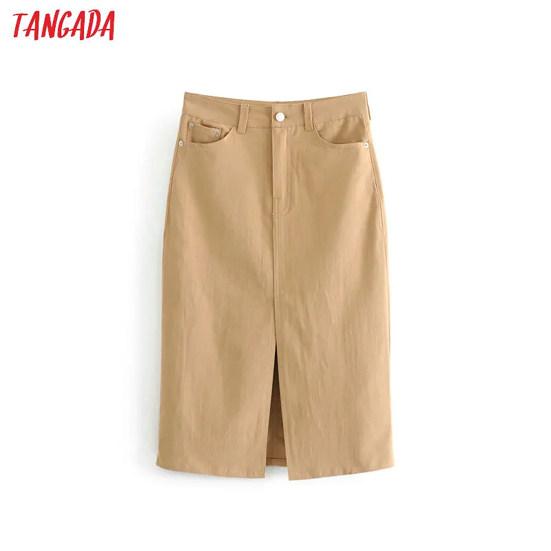

Tangada korea style summer denim skirt women hem open midi jeans skirts for female khaki retro casual skirt saia female 6A133