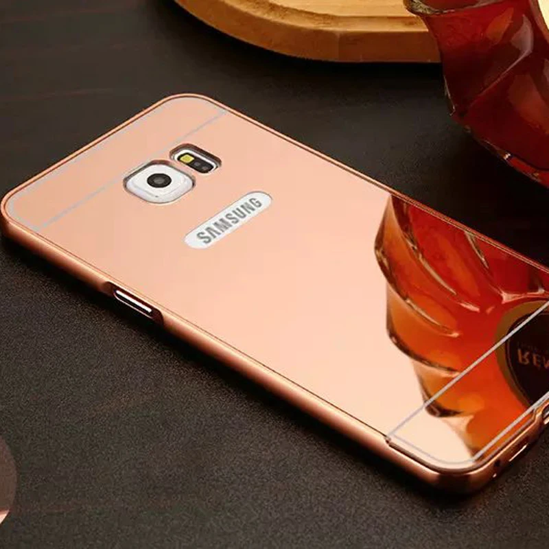 

Mirror PC Back Cover Cases For Samsung Galaxy S6 Edge Plus 5.7" Anti-knock Protection Case Plating Aluminum Metal Frame