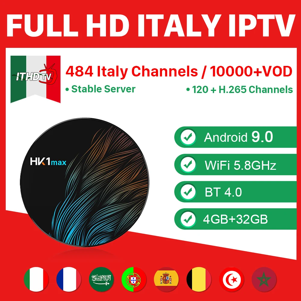 

IPTV Italy France Arabic 1 Year IP TV Receiver HK1 MAX 4G+32G BT Dual-Band WIFI IPTV Italy France Arabic Turkey Protugal ITHDTV