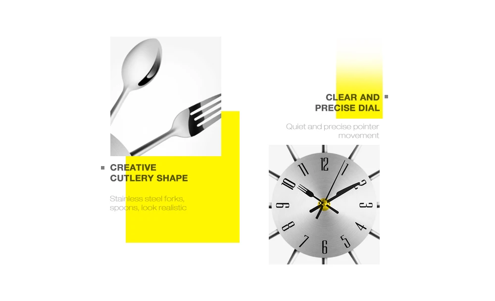 Modern Stainless Steel Knife Fork Wall Clock Analog for Home Office
