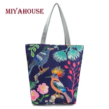 

Miyahouse Trendy Canvas Handbags For Women Casual Tote Bag Creative Birds Print Single Shoulder Bags Female Floral Beach Bags