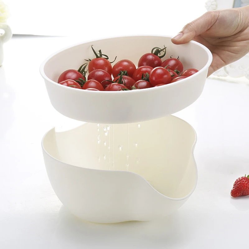 

2 in 1 Multi-use Plastic Fruit Bowl Leaky Drain Water Plate Snack Separation Residue Peel Holder Layered Storage Box Dish Basin