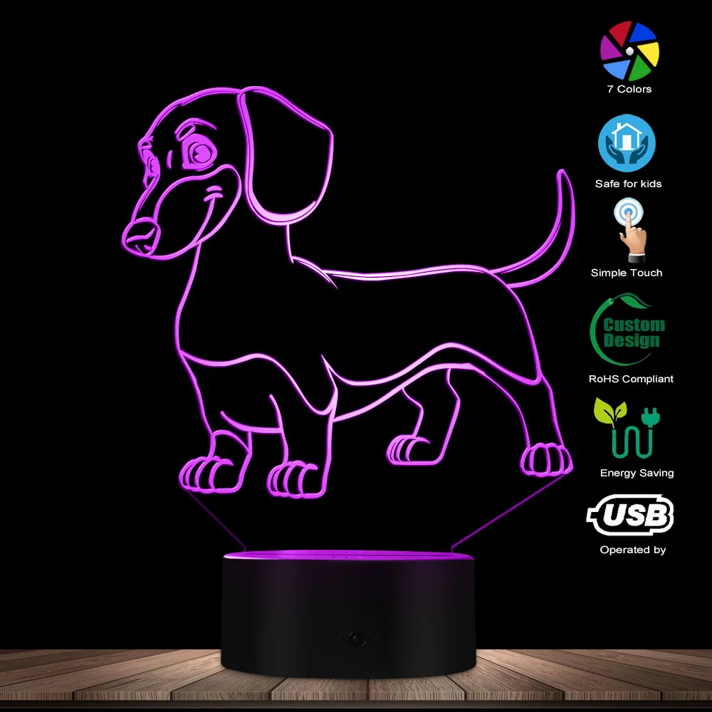 Cena Kiełbasa pies jamnik pokój dziecięcy noc lampa biurkowa lampa wiener pies szczeniak świecące LED lampa iluzja optyczna oświetlenie dekoracyjne