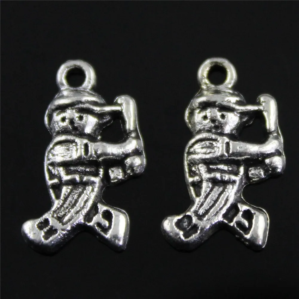 

10pcs/lot Baseball Players Charms For Jewelry Making 17x9mm Antique Silver Plated Accessories