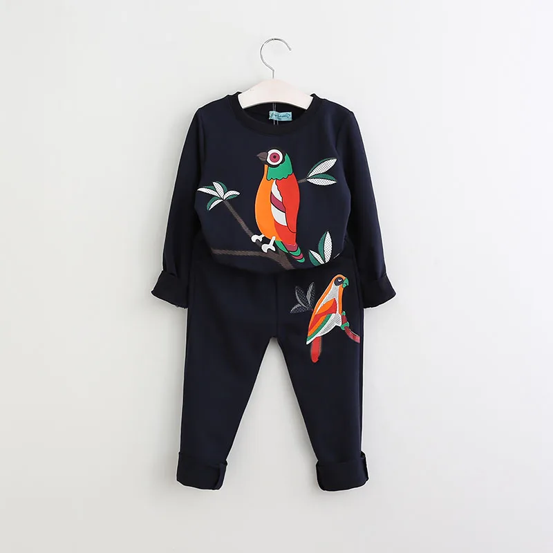 

Baby Girls Clothing Sets Spring Autumn Casual Kids Clothes Set Printed Bird Sweatshirts+Pants Girls Sports Suit 3 4 5 6 7 Years
