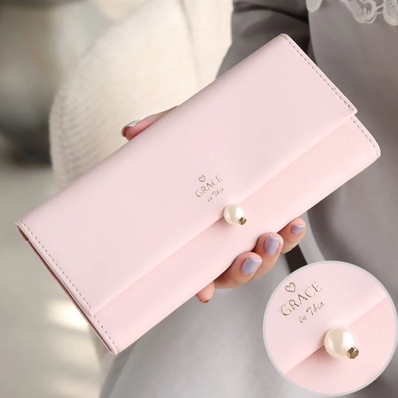 

Women Wallets Long Lady Purses Handbags Coin Purse Pocket Pouch Cards Holder Clutch Female Pearl Wallet Bags Hasp Fold Moneybags