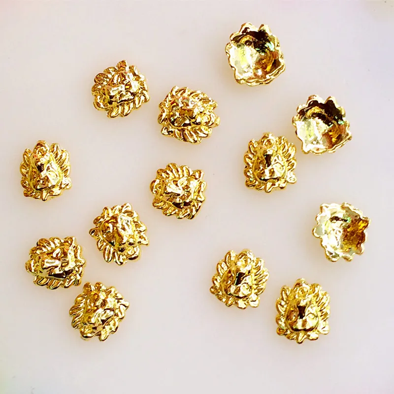 50pcs/pack Japan Korea Alloy Nail Art 3D Gold Silver Lion Metal Accessorie for Phototherapy Nail Sticker DIY 2