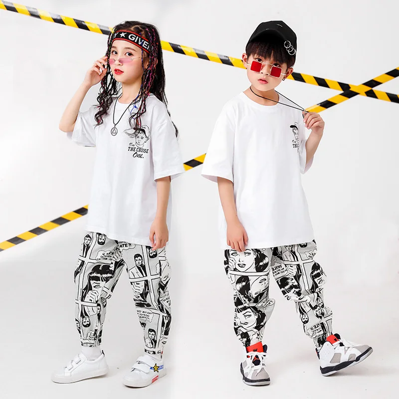 Best Kids Hip Hop Clothing Oversized T Shirt Cartoon Running Casual Pants for Girls Boys Dance Costumes Wear Ballroom Dancing Clothes