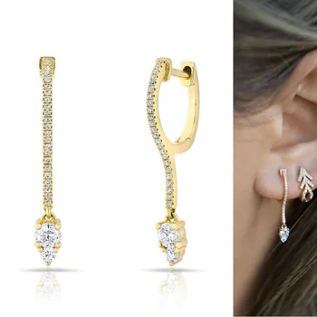 

high quality brass fashion cz jewelry dazzling tear drop bridal gift delicate bar Clear cubic zirconia shiny earring
