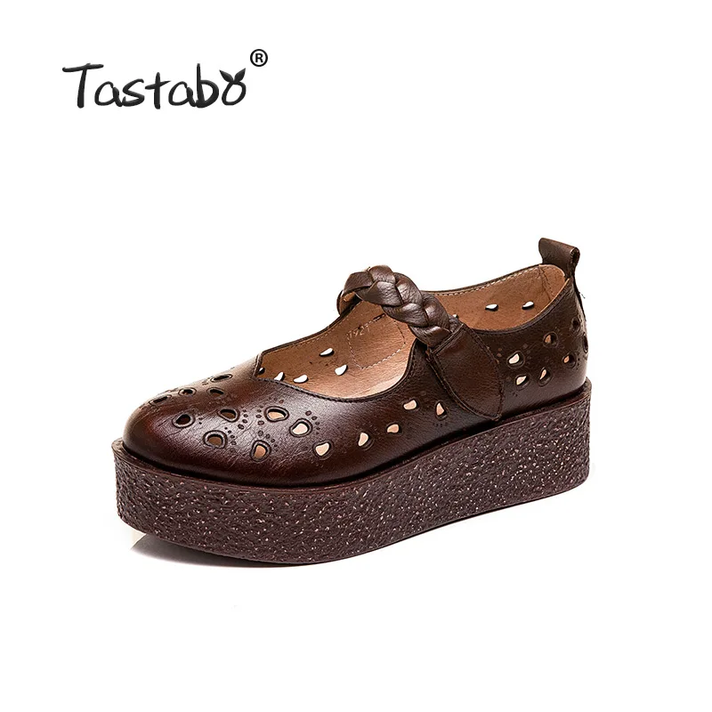 Tastabo Genuine Leather Women's shoes Thick bottom design simple casual style Z1921 Leather comfortable insole Brown Sand 35-40