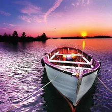 Лодка в закате арт Ручная роспись креативная цифровая картина маслом DIY живопись по номерам 24 цвета пигментная щетка живопись