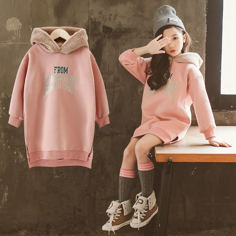 Girls Hooded Sweatshirt 2019 Pullover Hoodies Dress Warm Winter Baby
