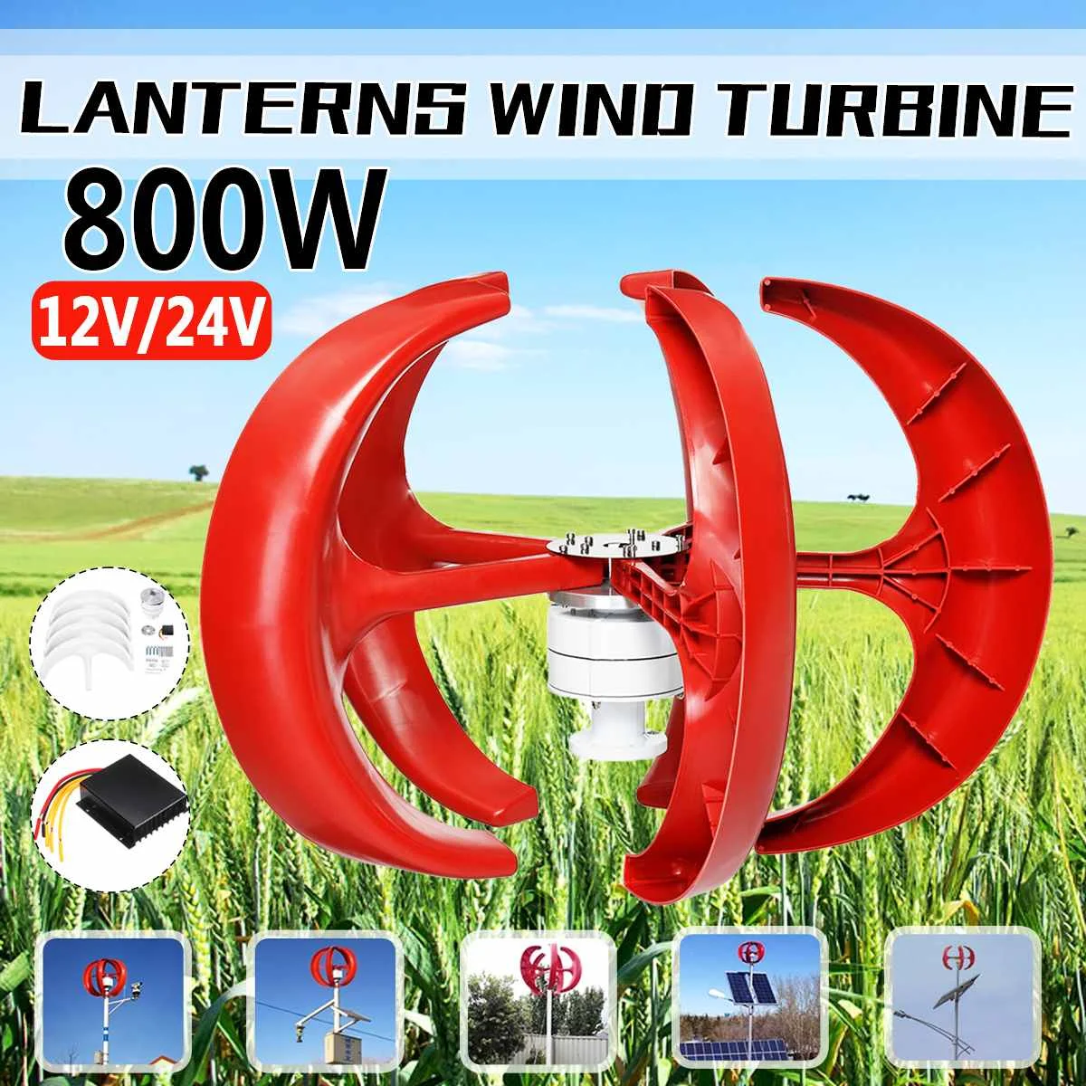 

3000W Vertical Axis Wind Turbines Generator Lantern 5 Blades 12V 24V Motor Kit Electromagnetic For Home Hybrid Streetlight Use