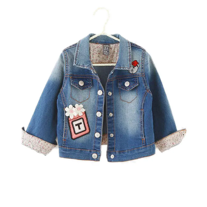 Image girls jackets and coats 2016 new arrival baby girl coat printed denim toddler winter coats autumn long sleeve girl outwear 3 10T