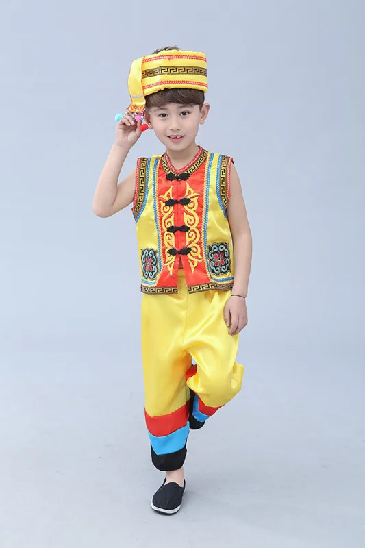Костюмы для народных китайских танцев для мальчиков Мяо Костюмы хмонг clotheschildren костюм для мальчика