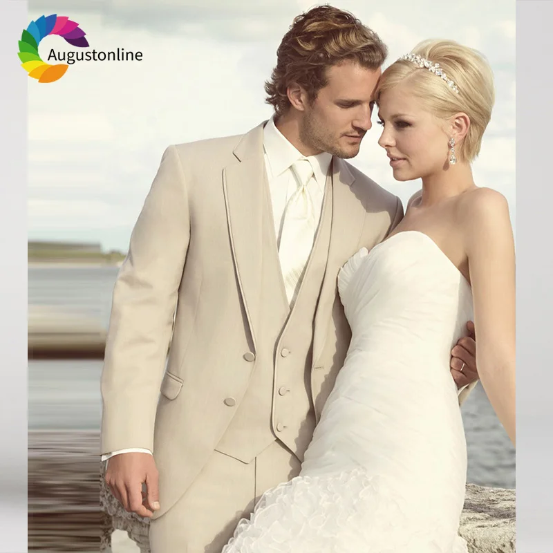 

Men Suits For Wedding Suits Beige Bridegroom Groomsmen Prom Slim Fit Formal Blazer Custom Tailored Tuxedo Terno Best Man 3Pieces