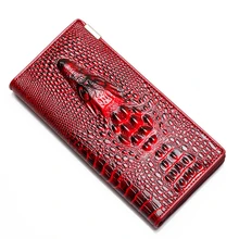 Women Wallet Female 2016 Coin Purses Holders Brand Genuine Leather 3D Embossing Alligator Ladies Crocodile Long Clutch Wallets
