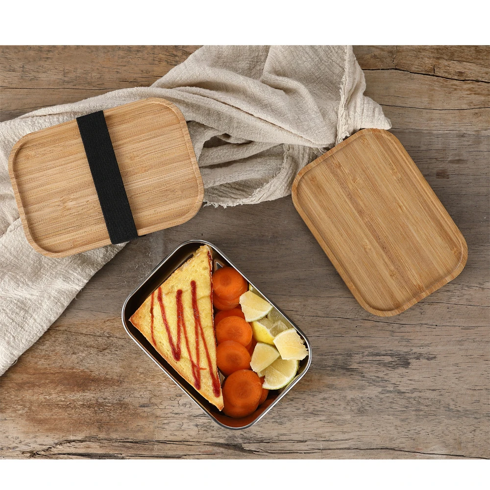 

Portable Picnic Office Food Container lunchbox With Wooden Lid Stainless Steel lunch box for kids School Bento Box lonchera