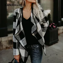 Danjeaner Осень Зима Нерегулярные клетчатые пальто женские винтажные куртки с отложным воротником приталенный крой размера плюс теплый кардиган уличная одежда