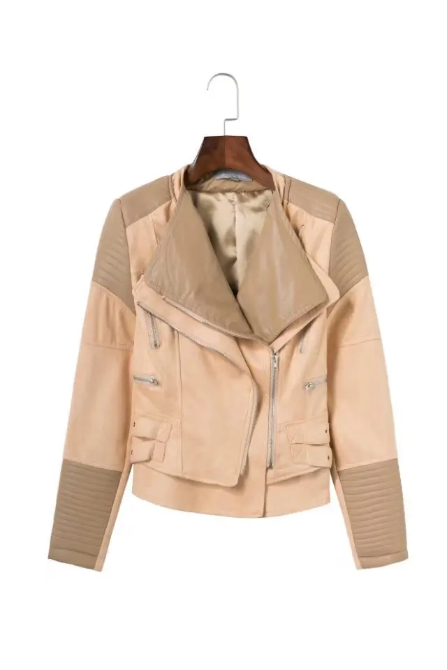 High Quality Zipper basic suede jacket coat 2017 motorcycle jacket Women outwear pu spliced short winter jackets