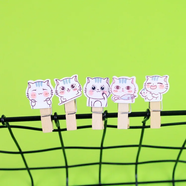 10 шт./упак. Kawaii Cat деревянные клип фото Craft DIY клип подарок с пеньковой веревкой