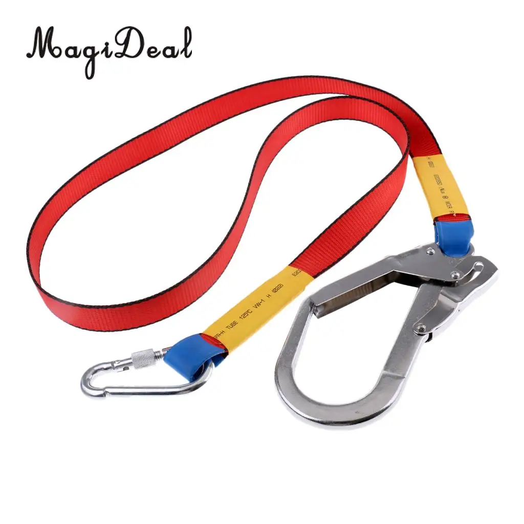 MagiDeal Outdoor Climbing Harness Belt Safety Lanyard Fall Protection with Carabiner for Emergency Climbing Caving Protection