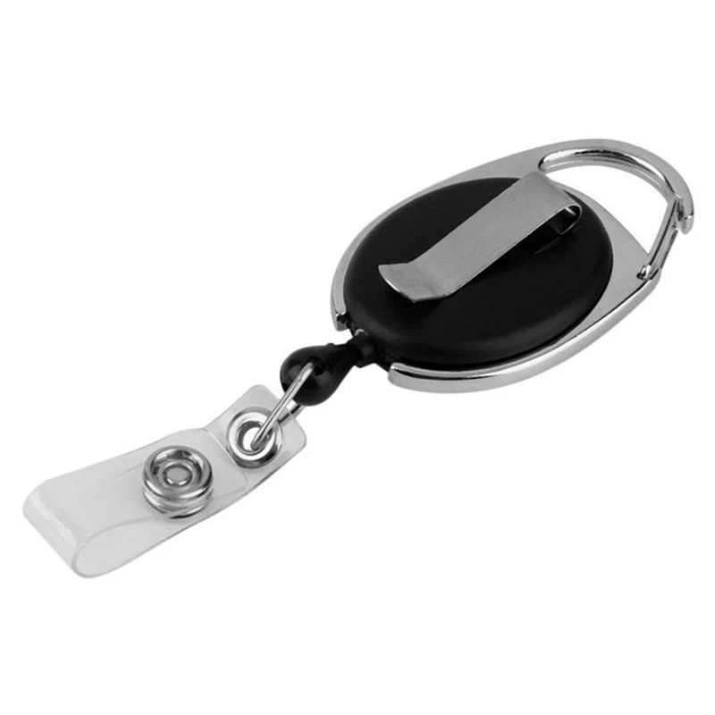 ID Card Reel Retractable Ski Pass Lanyard ID Holder Key Chain 60cm Silver 