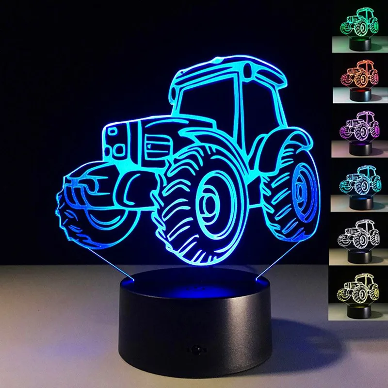 Креативный трактор в форме 3D Светодиодный настольный свет красочный автомобиль ночник дистанционное управление освещение в помещении акриловая настольная лампа
