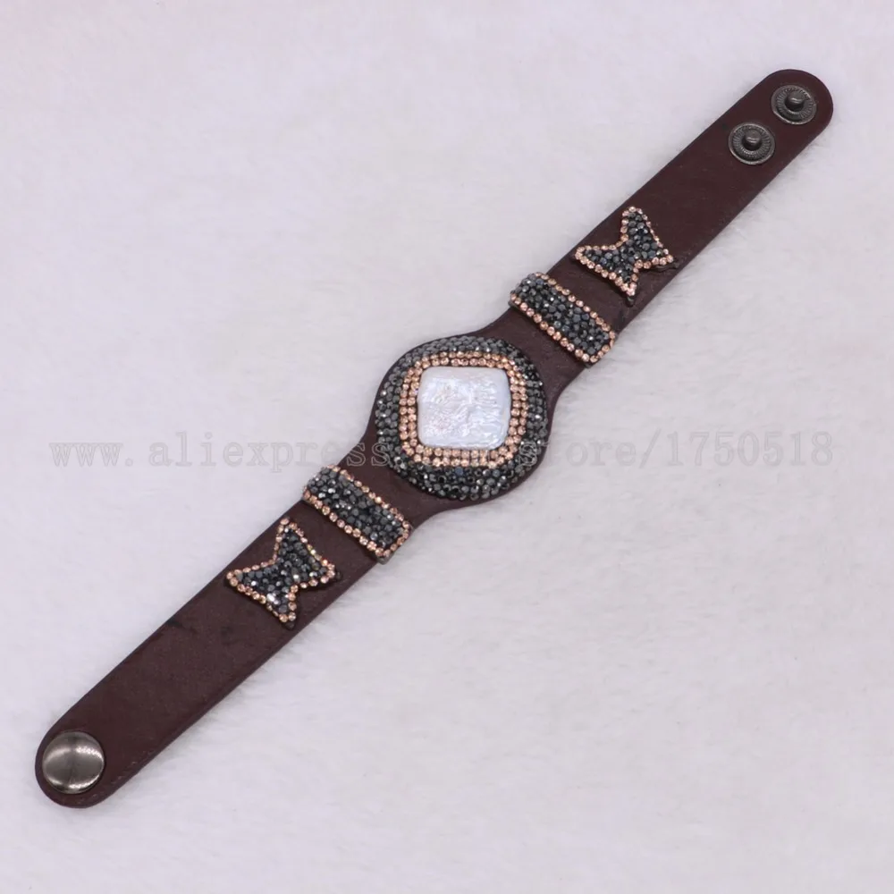 5 шт смешанные цвета кожаный браслет Pu Wacth Тип браслет натуральный жемчуг модные вечерние ювелирные изделия с драгоценными камнями 2413-5