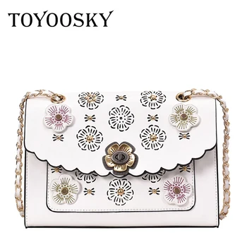 

TOYOOSKY Small Messenger Bags for Women PU Leather Summer Style Hollow Out Shoulder Bags Female Designer Handbags with Chain