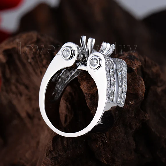 Большое фантастическое изумительное кольцо с бриллиантами для помолвки с полукреплением из белого золота 18 К круглый 8 мм SR128
