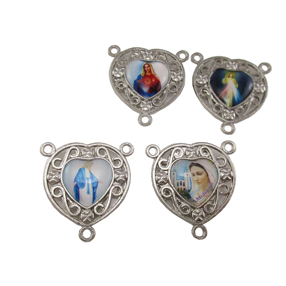 

100pcs of Assorted Heart Shaped Divine Mercy Jesus Catholic Rosary Connector Centerpiece