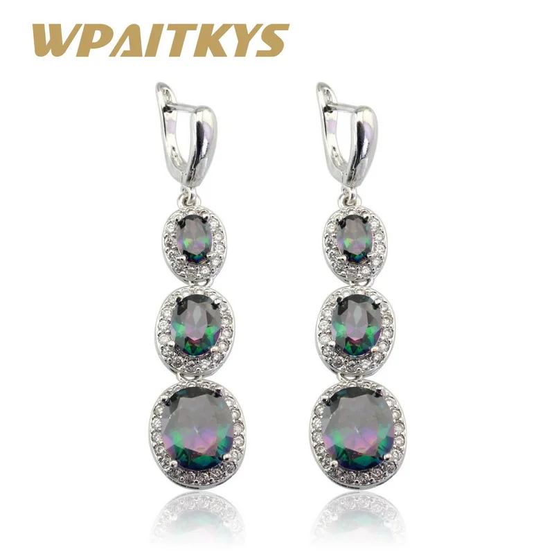 WPAITKYS Rainbow Multicolor Cubic Zirconia Drop Earrings For Women Silver Color Long Earring Jewelry Free Gift Box
